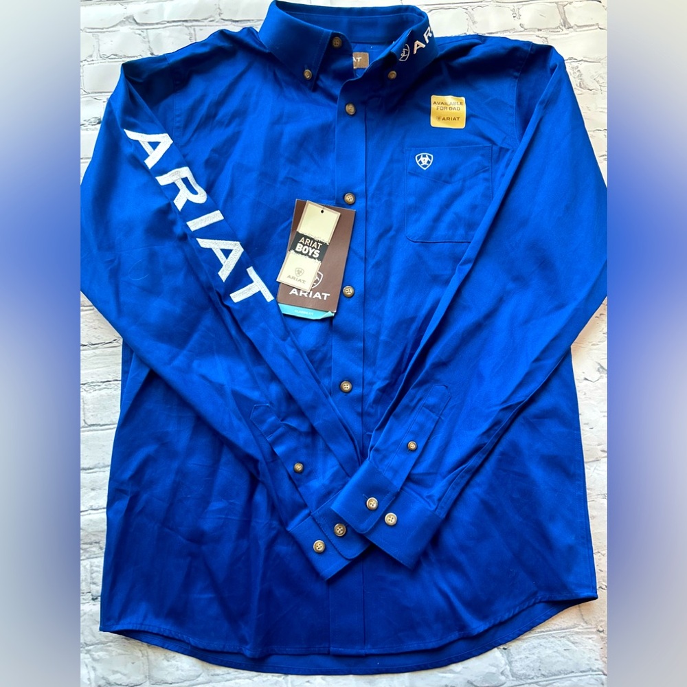 NWT Ariat (Boys) Blue Button Up Rodeo Shirt